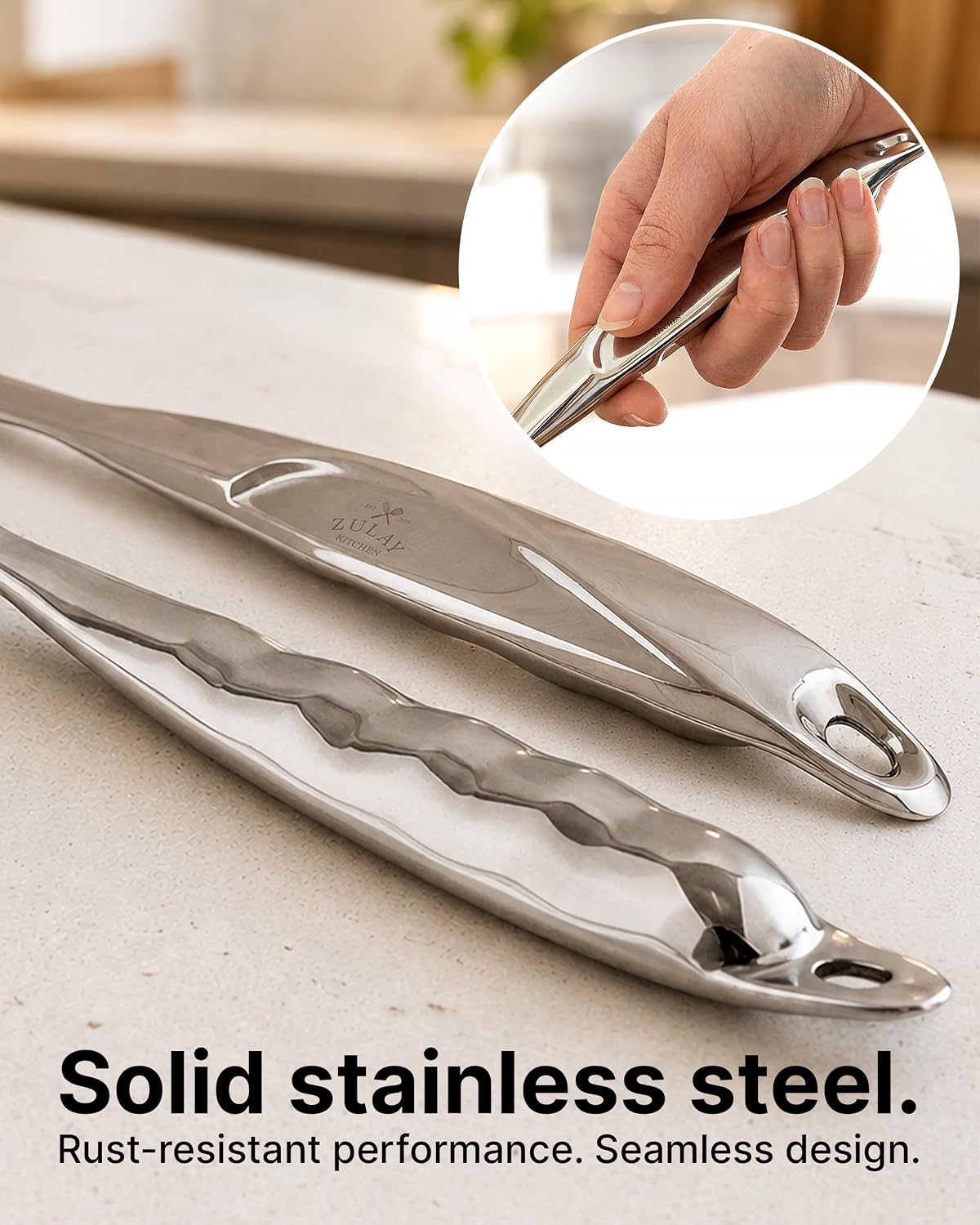 Zulay Kitchen Stainless Steel Serving Spoon - 11.5” Large Cooking & Serving Spoon with Ergonomic Handle - Durable, Rust-Resistant & Dishwasher Safe Kitchen Utensil for Cooking and Buffets