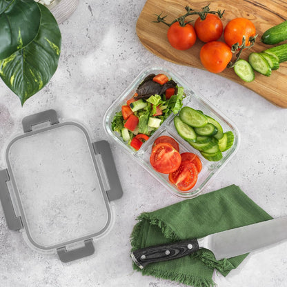 JoyJolt Divided 3 Compartment Glass Meal Prep Bento Box Set. 5 Pack Airtight Food Storage Containers with Lids for Portion Control and Weight Loss