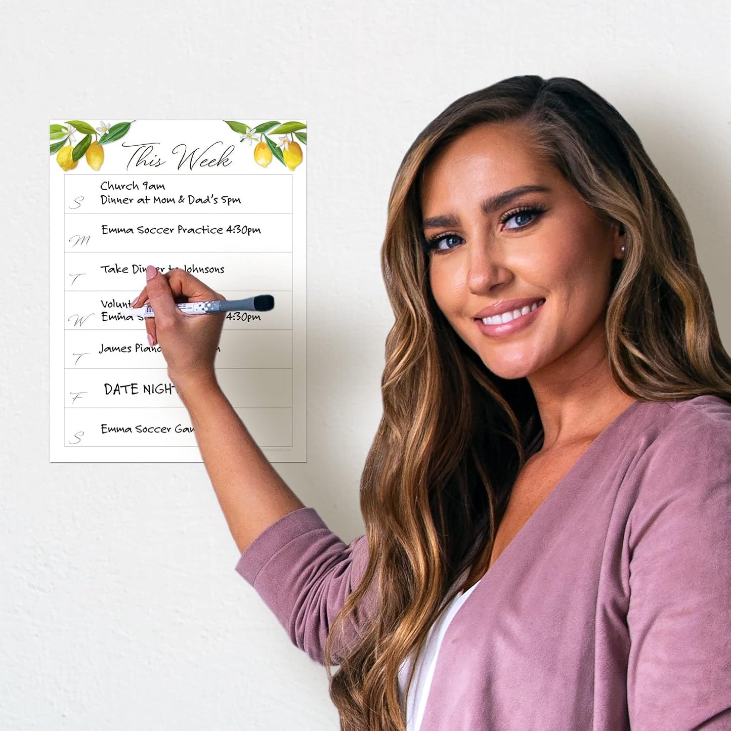 Dry Erase Weekly Calendar Planner Sticker Decal | Removable & Reusable | Magnetic Fine-Tip Marker Included (6 x 9 inches, White)