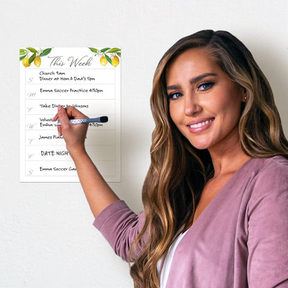 Dry Erase Weekly Calendar Planner Sticker Decal | Removable & Reusable | Magnetic Fine-Tip Marker Included (6 x 9 inches, White)