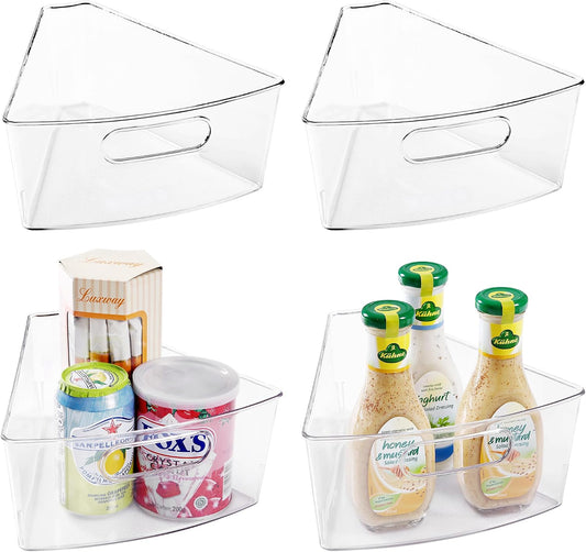 Oubonun Lazy Susan Organizers Set of 6, 11.6’’ x 10.2’’ x 4.1’' Plastic Transparent Kitchen Cabinet Storage Bins with Handle, 4.1" Deep Container, 1/8 Wedge - Food Safe, without BPA