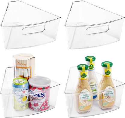 Oubonun Lazy Susan Organizers Set of 6, 11.6’’ x 10.2’’ x 4.1’' Plastic Transparent Kitchen Cabinet Storage Bins with Handle, 4.1" Deep Container, 1/8 Wedge - Food Safe, without BPA
