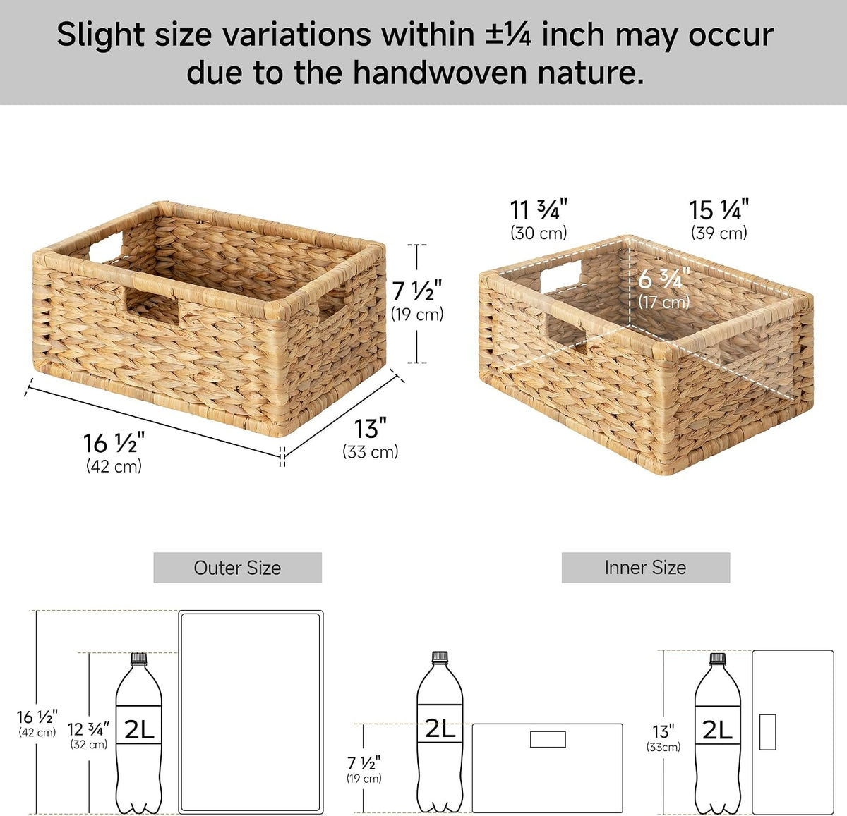 StorageWorks Wicker Basket for Organizing, Pantry Organizer with Wooden Frame, Water Hyacinth Storage Basket for Shelves