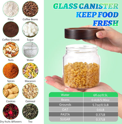 6 pc Glass Spice jars Glass Jars with Screw Lid 5 oz Acacia Wood Glass Herb Sugar Coffee Bean Ground Container Food Storage Canister for Candy Pantry Tea Seasoning Meal Prep Snack (6*150ml(5oz))