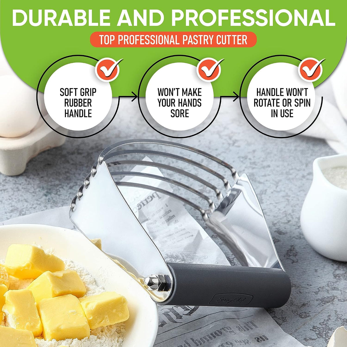 Spring Chef Large Dough Blender For Baking - Durable Pastry Blender - Black