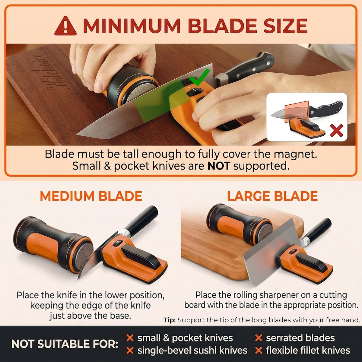 Orange Ninja Electric Rolling Knife Sharpener for Kitchen & Chef Knives