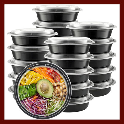 Meal Prep Containers Round [10 Set] x [16 oz] with Lids, 1 compartment, Stackable, Reusable, Leakproof, Food Safe, Microwave, Freezer & Dishwasher Safe for Food Prep Storage (10 Set, 16 oz)