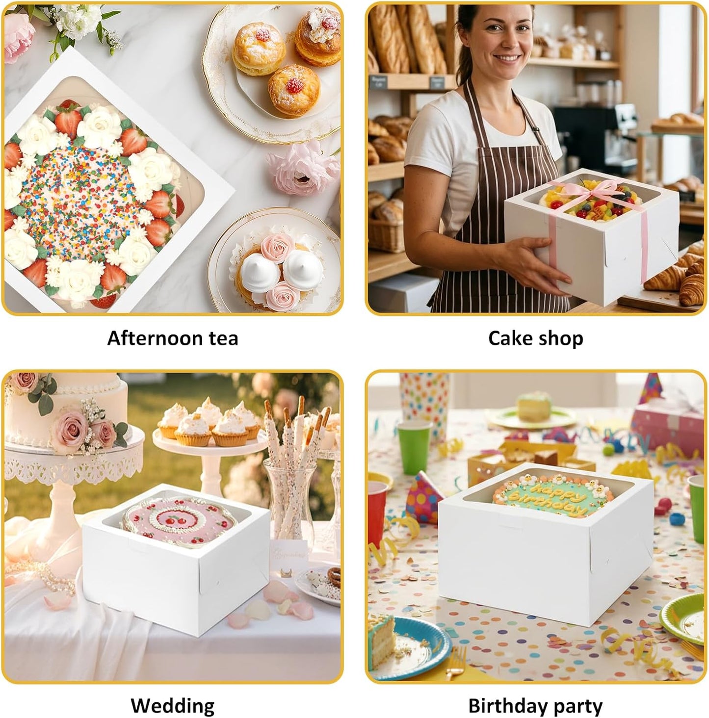 Moretoes 2 Pack Cake Boxes 10 Inch with Boards, 10x10x5 Inches White Cake Carrier Bakery Containers, Disposable Bakery Boxes for Valentine's Day Mother's Day for Cake Cupcake Cookie Pie Pastry