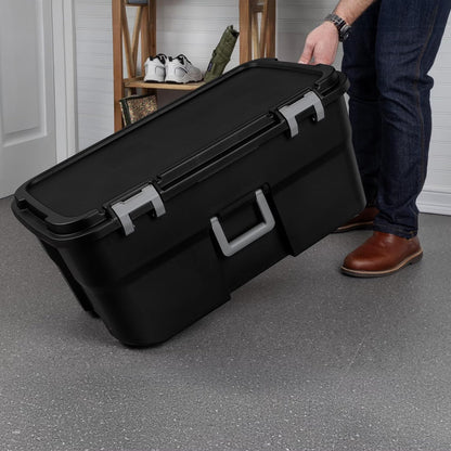 22 Gallon Large Wheeled Footlocker, Heavy Duty Plastic Storage Trunk Container, Lockable with Wheels and Handle, Black