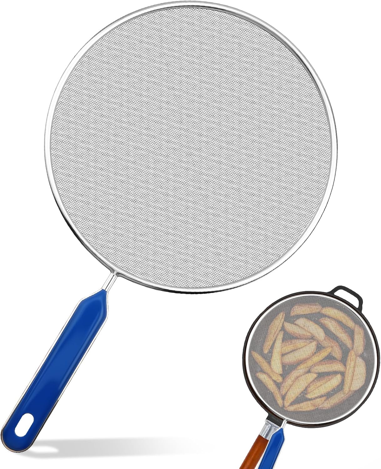 Splatter Screen for Frying Pan - 8.3’’ Stainless Steel Grease Splatter Guard with Grip Handle- Ultra Fine Mesh Cover Oil Splash when Sizzling Bacon, Cooking Fried Chicken or Popcorn