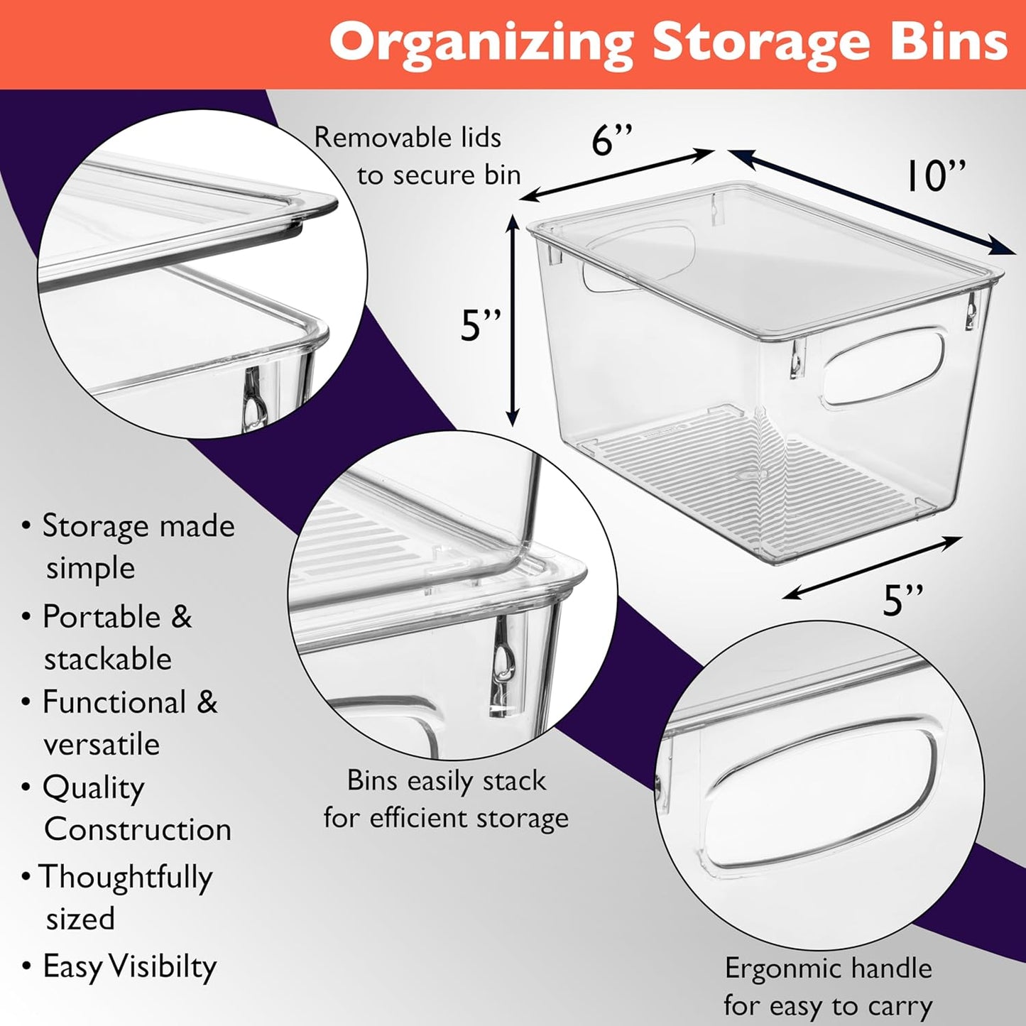 CLEARSPACE Plastic Storage Bins With lids – Perfect Kitchen Fridge Organizer, Pantry Organization, Cabinet Organizers (4 Pack)