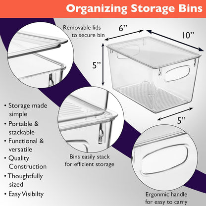 CLEARSPACE Plastic Storage Bins With lids – Perfect Kitchen Fridge Organizer, Pantry Organization, Cabinet Organizers (4 Pack)