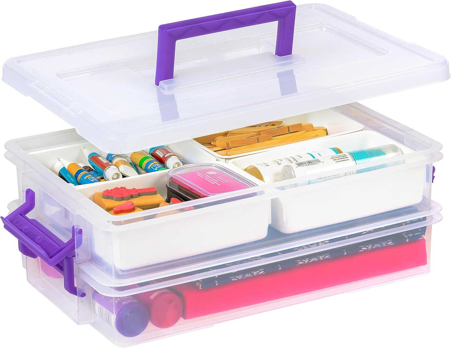 IRIS USA 5 Qt. Plastic Craft Storage Container Bins with Lids, 6 Pack, Small Art & Office Supply Organizer Tote, Sensory Bins & Boxes for Home & University, Stackable, Carry Handle, Clear