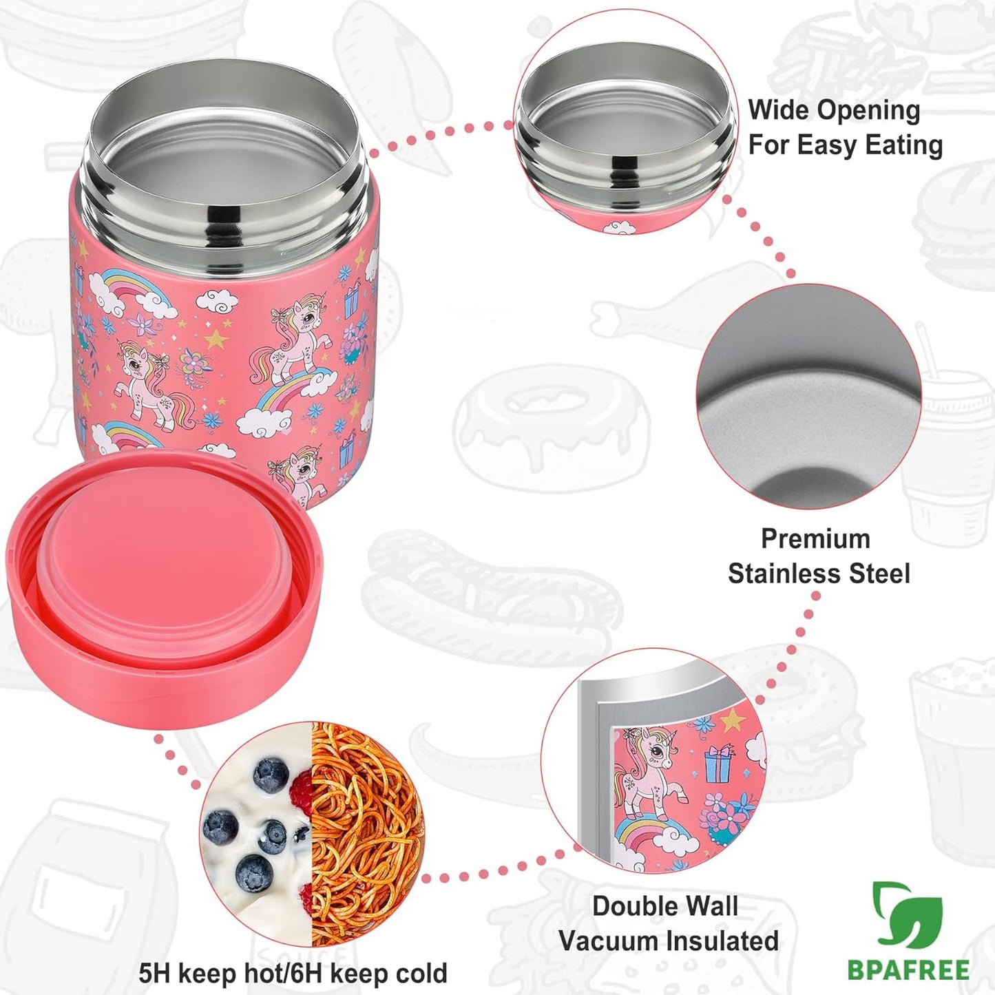 Itslife Bento Lunch Box Set for Kids with 12oz Soup Thermo&Lunch Bag, Leak-Proof Lunch Food Containers for Kids School, 5 Compartment, Sauce Cup, 10 Notes (Dinosaurs Black)
