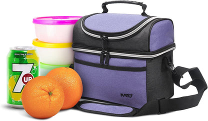 Tirrinia Reusable Lunch Box for Men Women, Insulated Lunch Bag Adult Work, Double Decker Leakproof Lunchbox for Office Picnic Beach—Dual Compartment Lunch Cooler Bag
