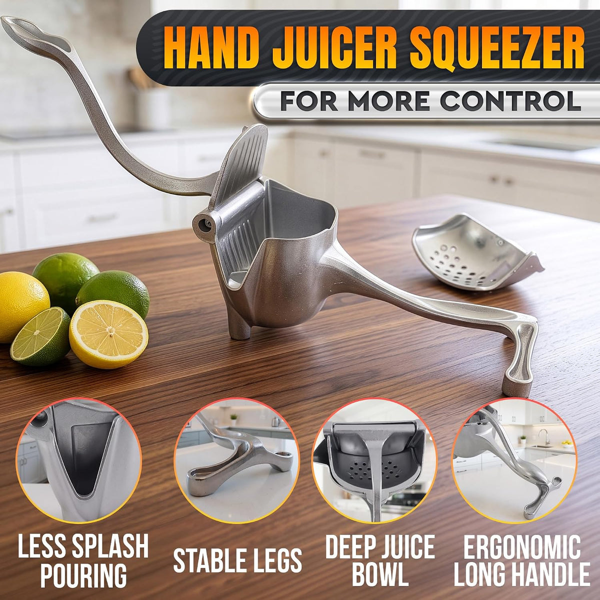 Fold Flat Lemon Squeezer Stainless Steel, Heavy Duty Citrus Juicer