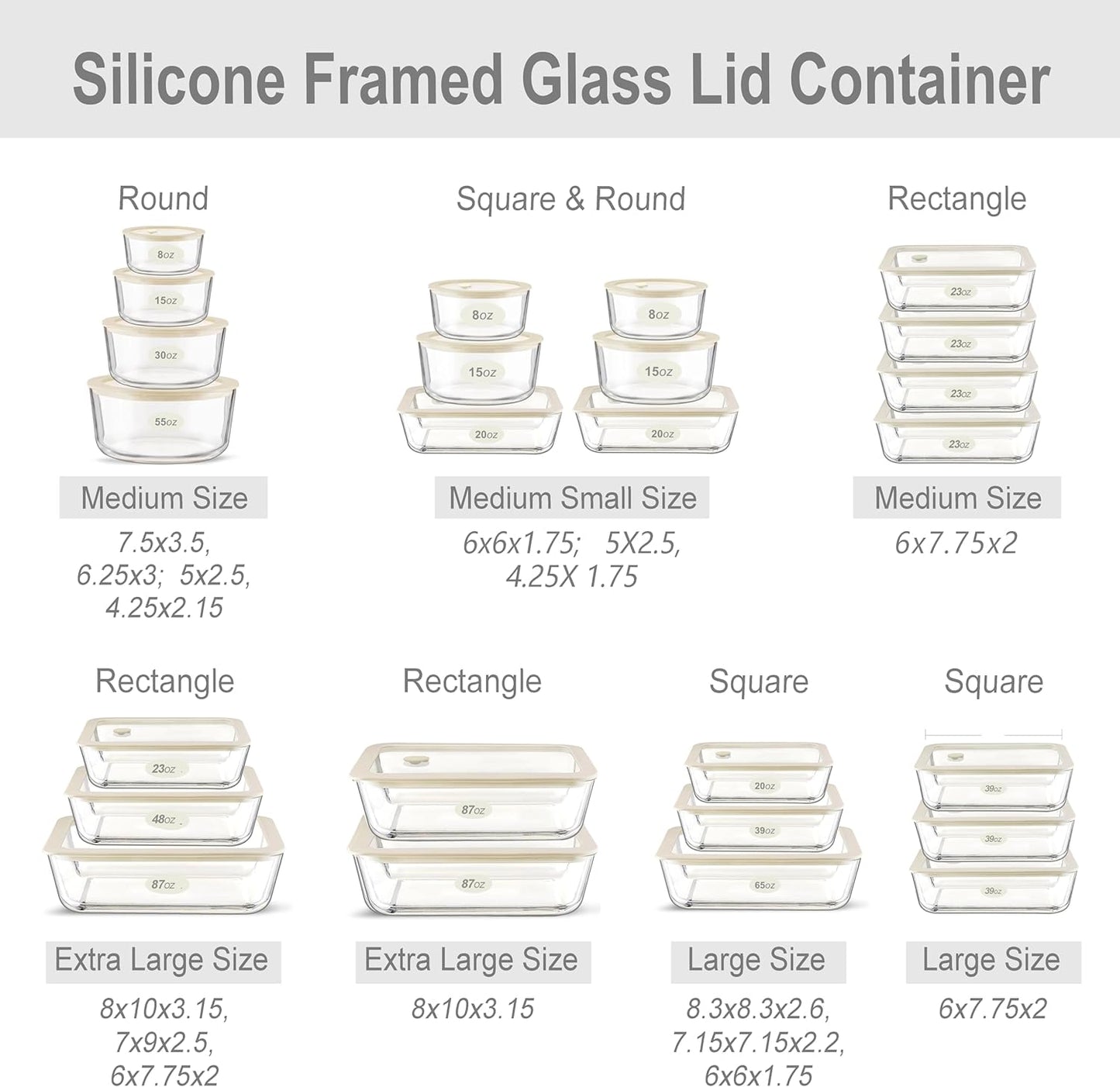 Urban Green Glass Food Container Set with Glass Lid, 3 Pack, Food Storage Containers Set, Airtight, LeakProof, 100% Plastic Free, Meal Prep Containers (White Color)