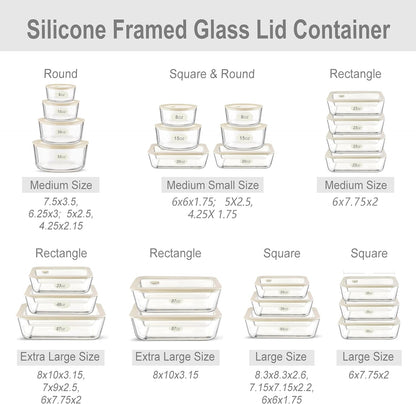 Urban Green Glass Food Container Set with Glass Lid, 3 Pack, Food Storage Containers Set, Airtight, LeakProof, 100% Plastic Free, Meal Prep Containers (White Color)