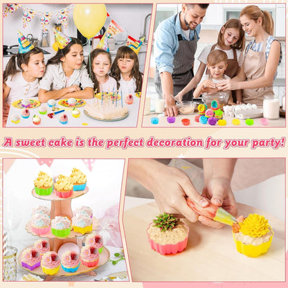 R HORSE 42Pcs Silicone Molds Cupcake 2 Inch Mini Size Reusable Muffins Liners Washable Non-Stick Donut Wrapper Mold Flower Shapes Baking Cups for Pan Oven Microwave Dishwasher