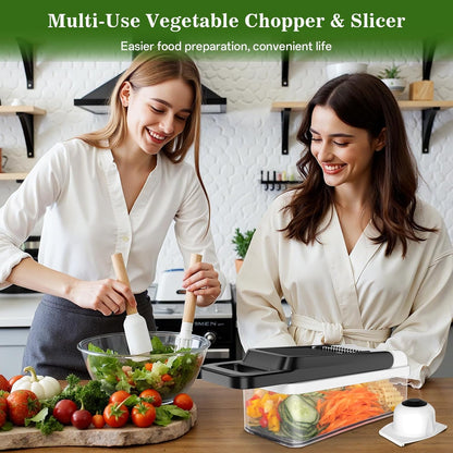 HomeHacks Veggie Chopper Vegetable Cutter, 12 in 1 Kitchen Gadget, Green