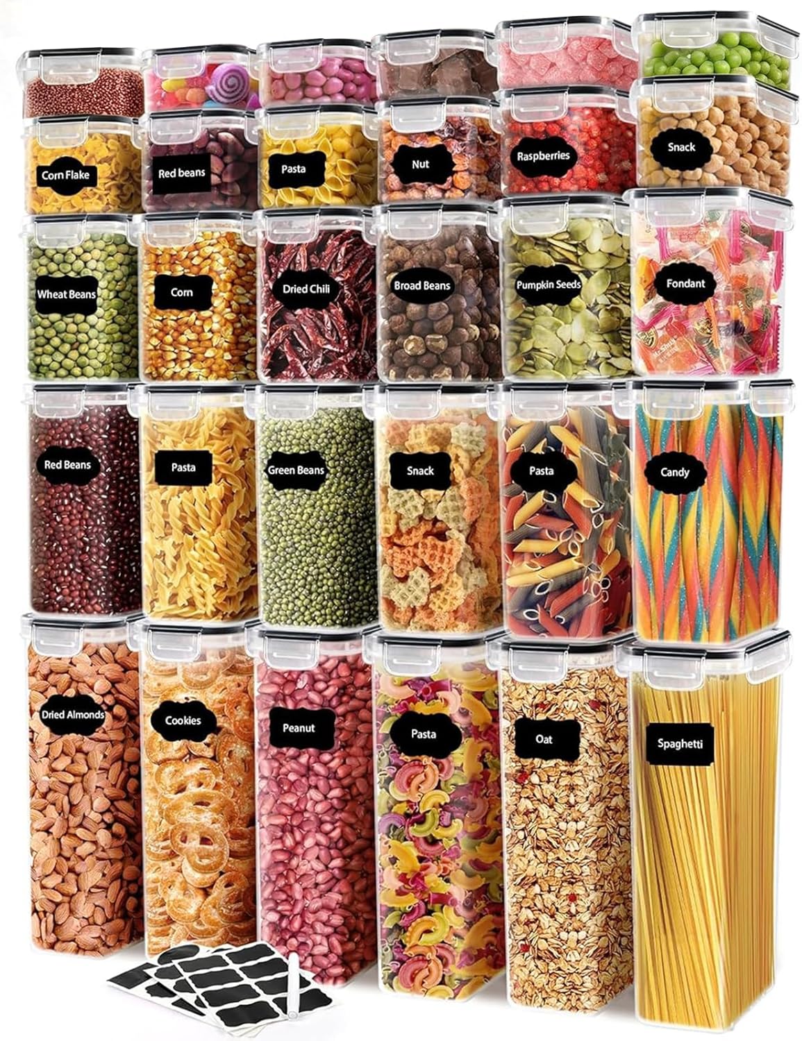 JUJOJB 64 PCS Airtight Food Storage Containers With Lids BPA Free,6 Pack With Pouring Spout Cereal Containers Storage for Kitchen Pantry Organization and Storage,Dishwasher safe,Labels Marker