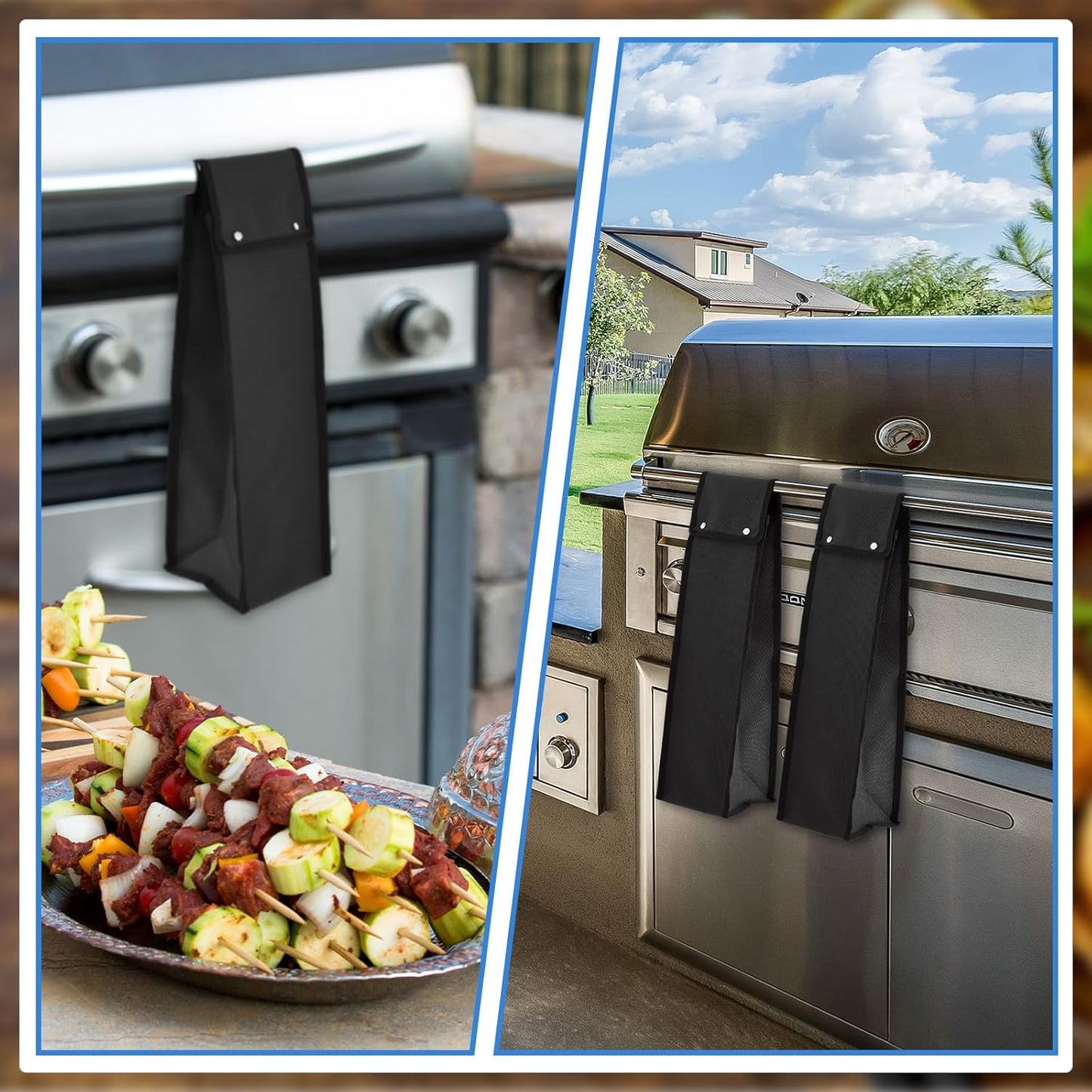 Amylove 2 Sizes Grill Utensil Storage BBQ Tool Bag 24.5" x 9.5" x 8" Large Capacity Grill Accessory Storage Waterproof Grilling Utensil Holder Outdoor BBQ Picnic Cooking Tools for Camp Barbecue
