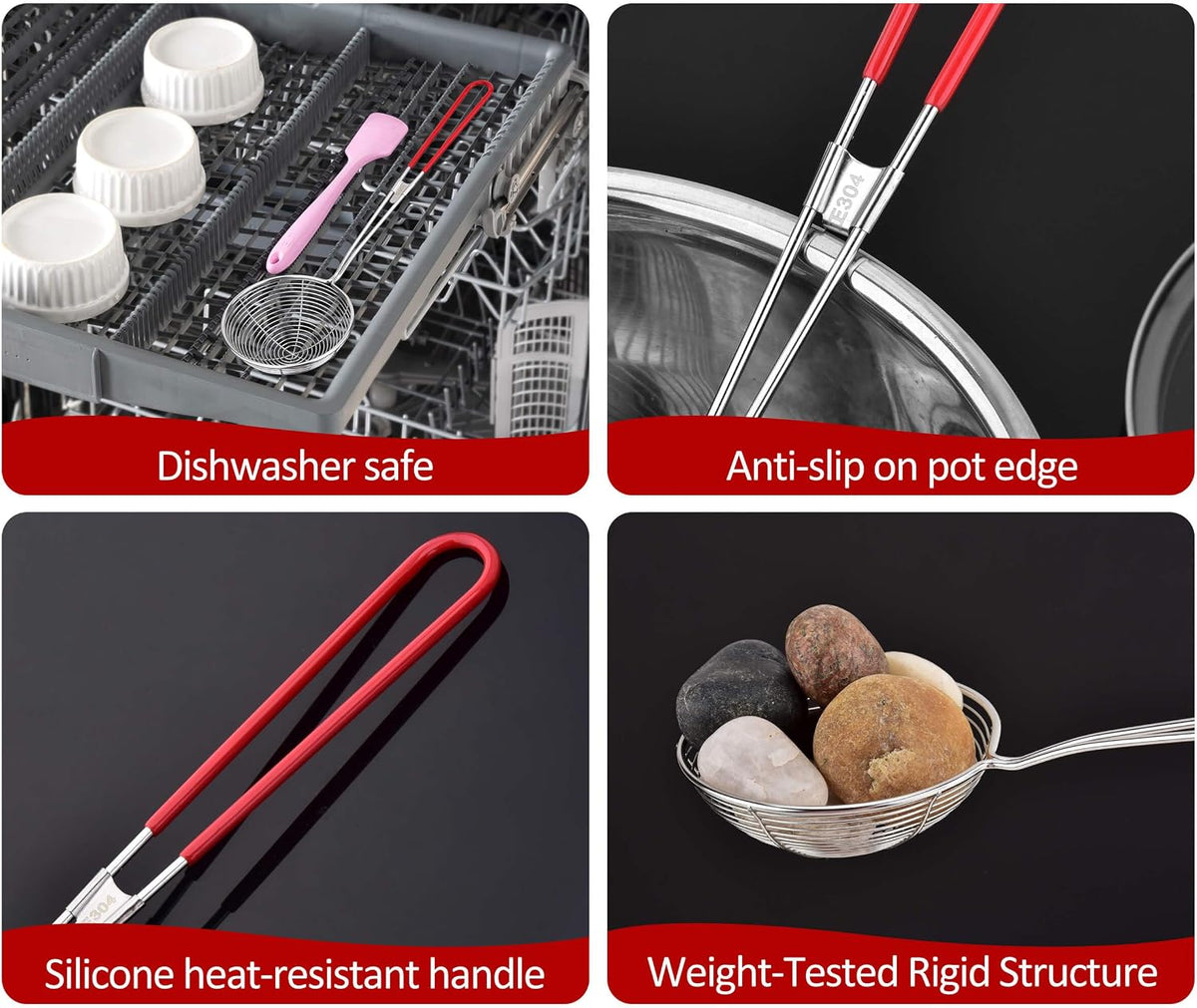 304 Stainless Steel Spider Strainer Skimmer Ladle for Cooking and Frying, Kitchen Gadgets Utensils Wire Pasta Spoon