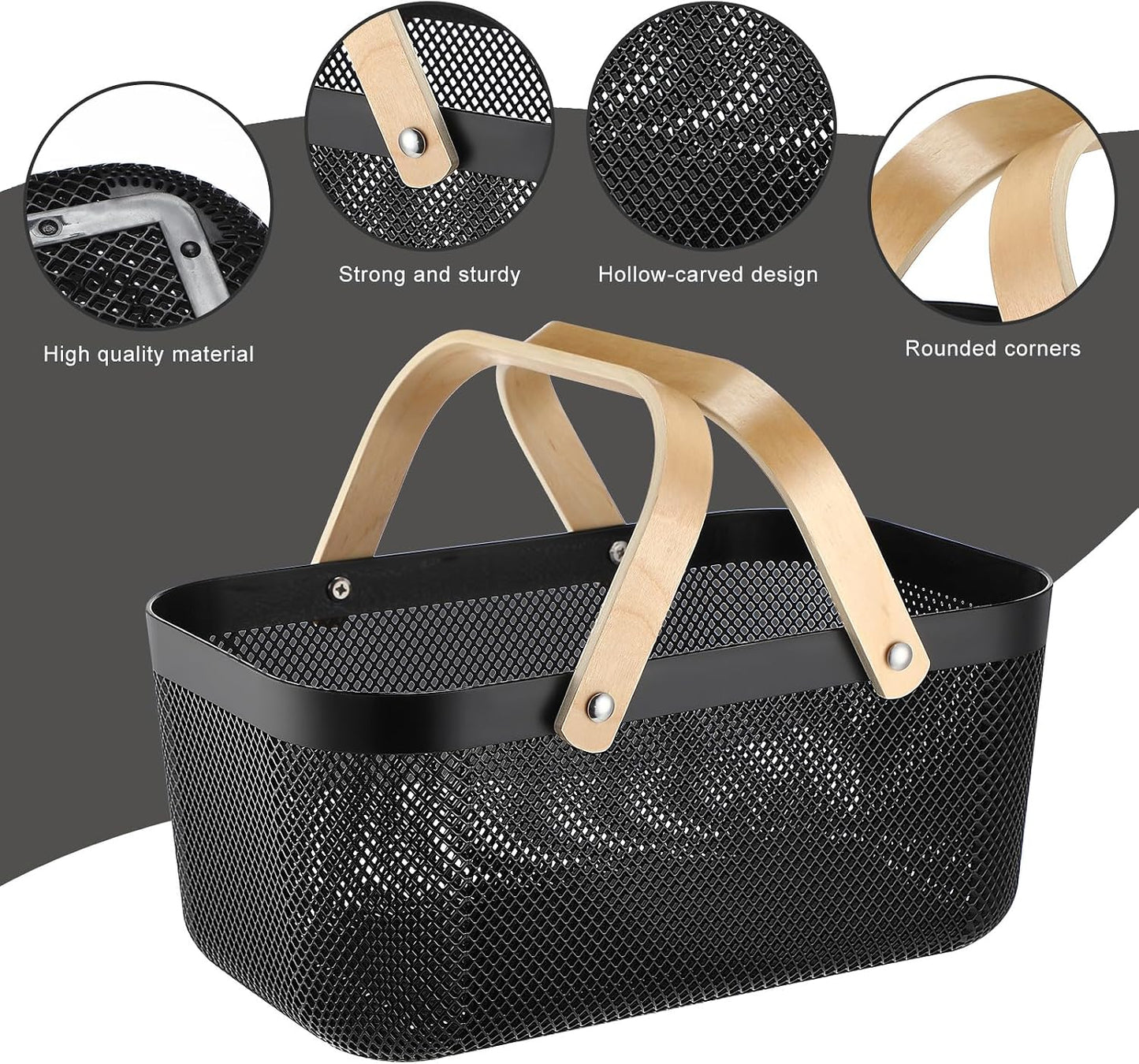Sadnyy 4 Pcs Plastic Mesh Garden Harvest Basket Storage Basket with Wooden Handle Multi Functional Mesh Bin for Kitchen Cabinet Picnic Fruit Vegetable Gathering Organizer(Large,White)