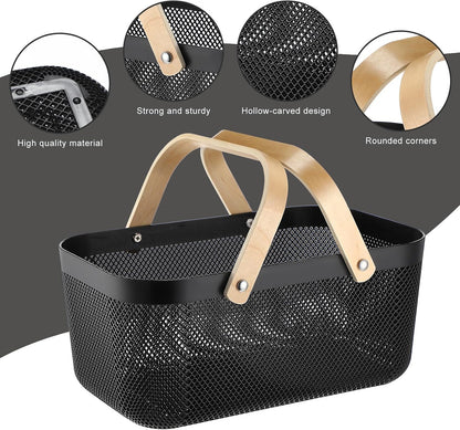 Sadnyy 4 Pcs Plastic Mesh Garden Harvest Basket Storage Basket with Wooden Handle Multi Functional Mesh Bin for Kitchen Cabinet Picnic Fruit Vegetable Gathering Organizer(Large,White)