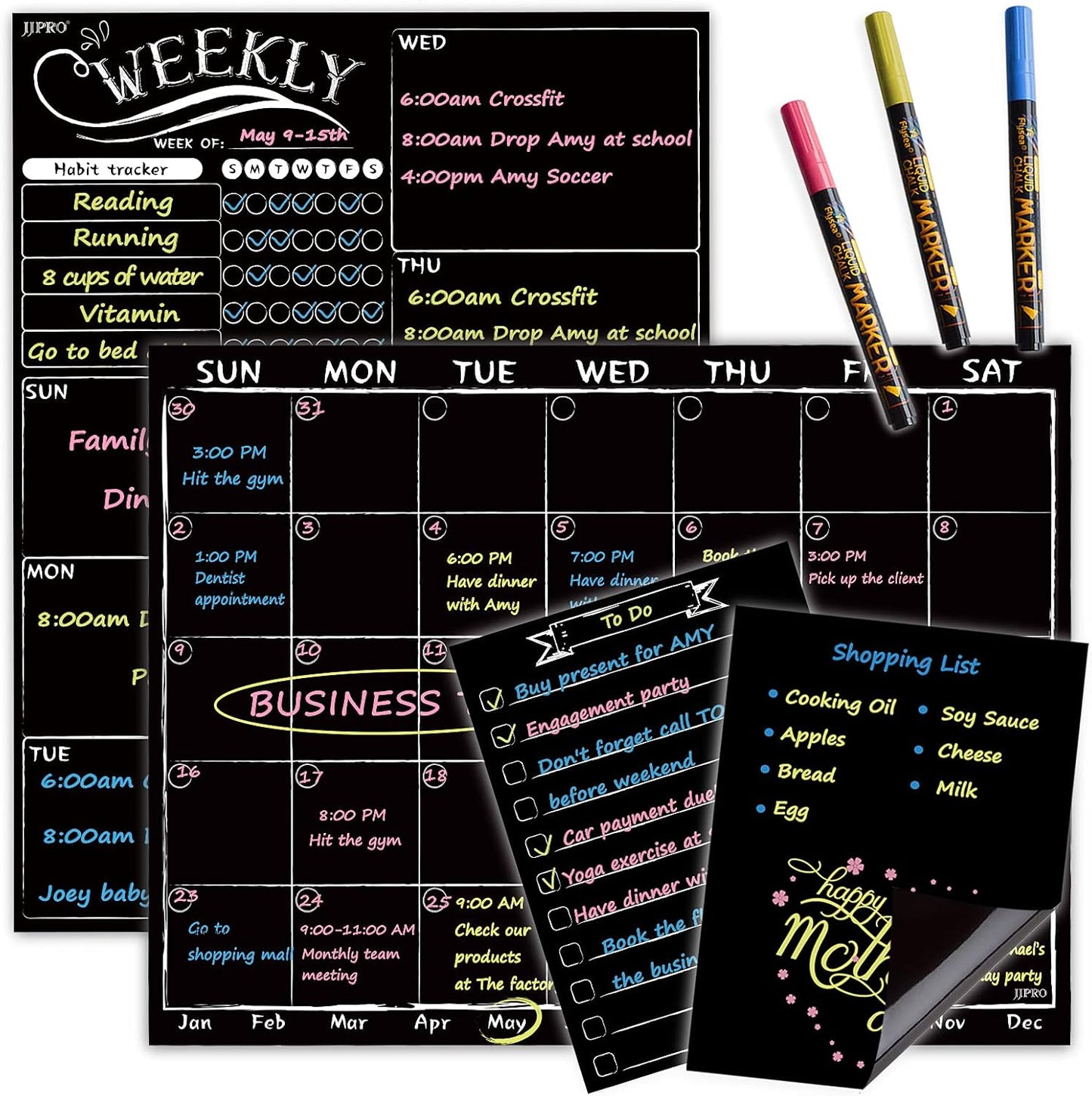 JJPRO Magnetic Dry Erase Menu and Chore Chart Blackboard for Fridge-Weekly Meal Planner Chalkboard,Behavior Chart Chalkboard for Multiple Kids with Notepad Blackboard