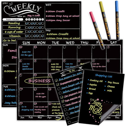 JJPRO Magnetic Dry Erase Menu and Chore Chart Blackboard for Fridge-Weekly Meal Planner Chalkboard,Behavior Chart Chalkboard for Multiple Kids with Notepad Blackboard