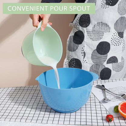 BoxedHome Nesting Plastic Mixing Bowl Set With Pour Spout, Microwave and Dishwasher Safe, BPA free Non-Slip Base, Set of 4 Size 1.7, 2.5, 3.5 and 4.5qt, Great for Prepping, Baking, Cooking (Dark Blue)