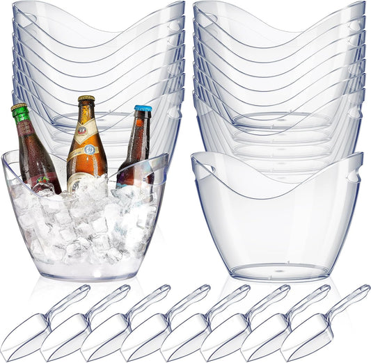 Cunhill 6 Pieces Plastic Clear Ice Bucket with Scoops Clear Acrylic Ice Tub Plastic Wine Bucket Party Beverage Chiller Bin Parties Tub for Wine Champagne or Beer (4 Liters)