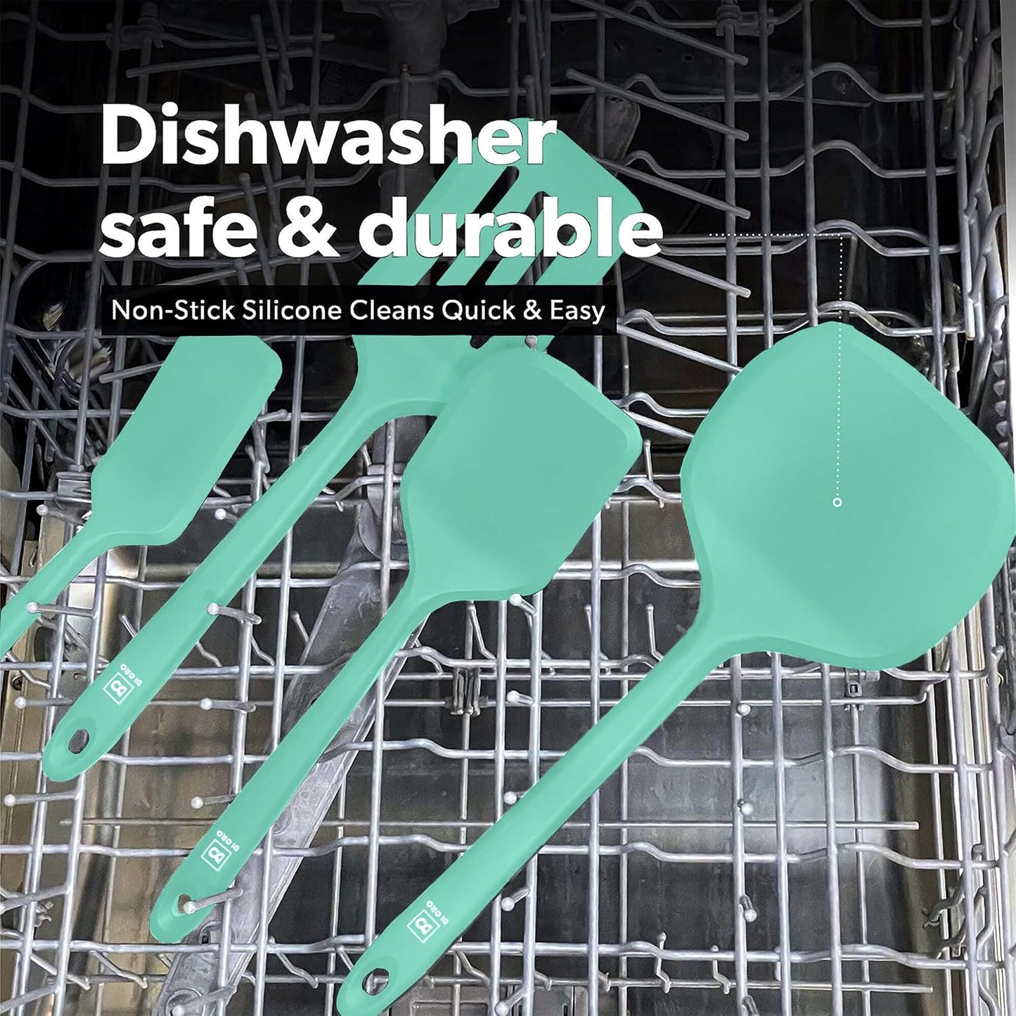 DI ORO Silicone Turner Spatula Set - Kitchen Spatulas for Nonstick Cookware - Cooking Utensils for Flipping Eggs & Pancakes - 600°F Heat-Resistant BPA Free Turners - Dishwasher Safe (4pc, Black)