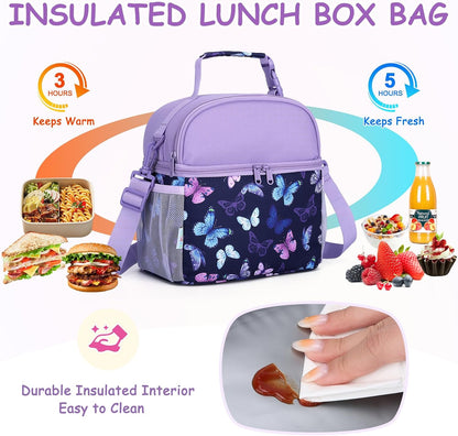 VASCHY Lunch Box Bag for Kids, Insulated Double Compartments Cooler Lunch Tote for Toddlers Boys Girls School/Daycare/Picnic Black Dinos