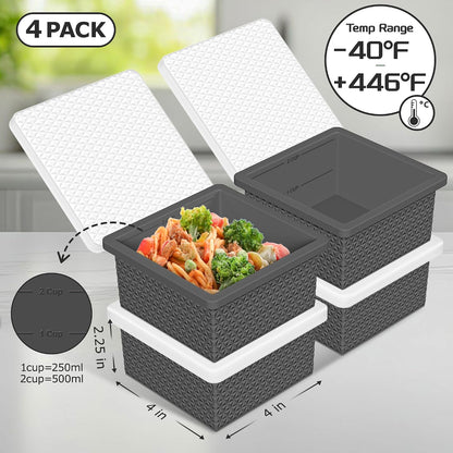 Silicone Freezer Molds for Soup Cube - 2-Cup Freezer Storage Container Tray with Lid,4 Pack Stackable Ice Cube Trays for Portion Control,Food Storage Meal Prep,Oven & Dishwasher Safe