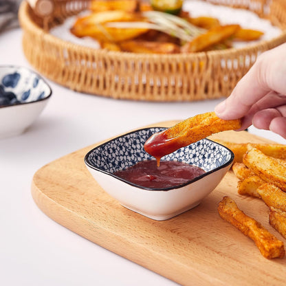Japanese Style Ceramic Dipping Bowls,3'' Small Pinch Bowls Set Side Sauce Cups,Dishes for Sushi,Snack and Soy,BBQ,2.5 Oz Blue and White Mini Bowl for Kitchen Prep - Set of 6 (3 inch)