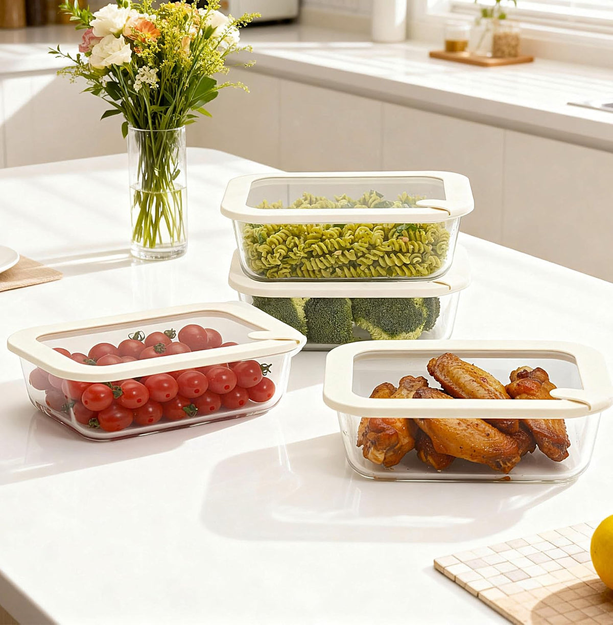 Urban Green Glass Food Storage Containers with Glass Lids, Microwave Safe Food Container Set, Aitight Meal Prep Container Set, LeakProof, 100% Plastic Free, 6 Pack