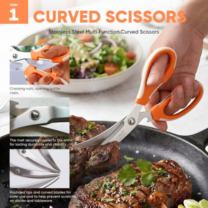 COELO Korean BBQ Kitchen Shears and Tongs Set | Multi-Purpose Kitchen Scissors, Tweezers, Scissor-Tongs for Cooking Chicken Meat Salad Barbecue Herb | Stainless Steel Comfort Handle Dishwasher Safe