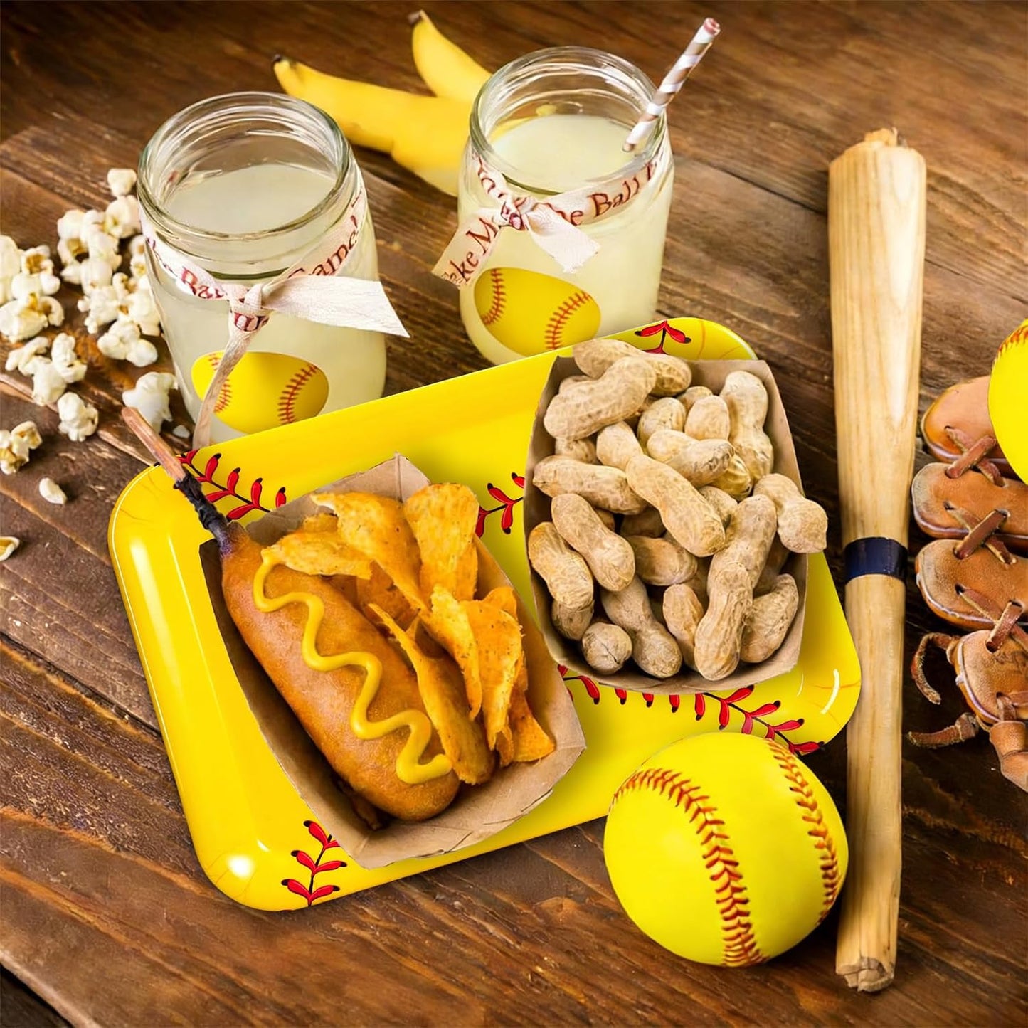FYSUIMU 3Pcs Softball Serving Trays Reusable Serving Dishes Yellow Sports Ball Platter for Birthday Party Sharing Snacks Fruits Dessert, 13 x 10 Inch