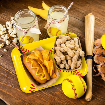 FYSUIMU 3Pcs Softball Serving Trays Reusable Serving Dishes Yellow Sports Ball Platter for Birthday Party Sharing Snacks Fruits Dessert, 13 x 10 Inch