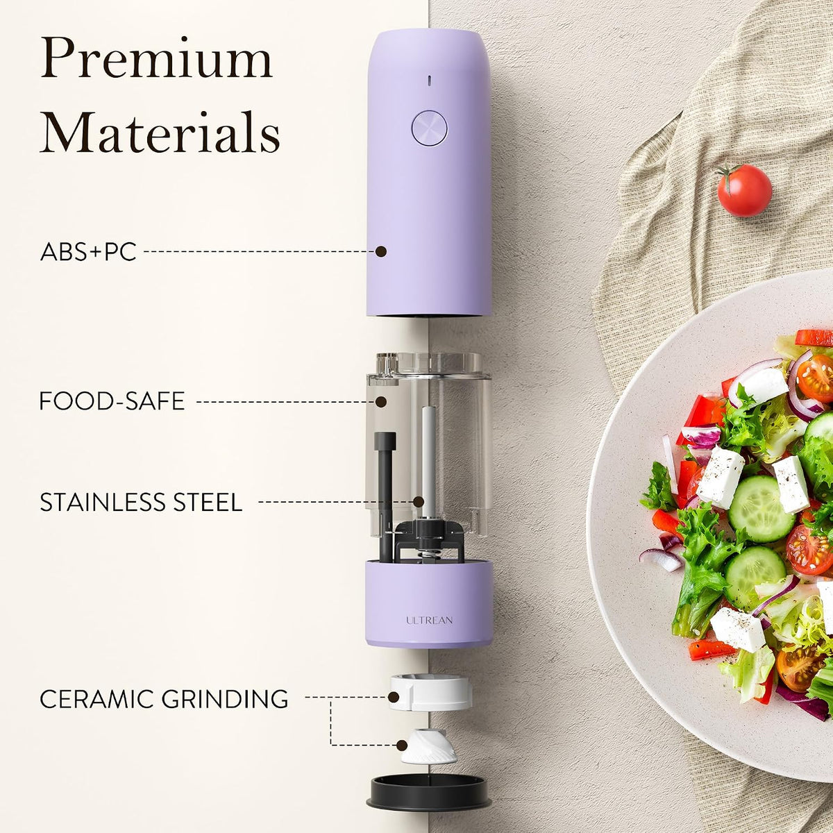 Ultrean Electric Salt and Pepper Grinder Set, Rechargeable,Matte Black
