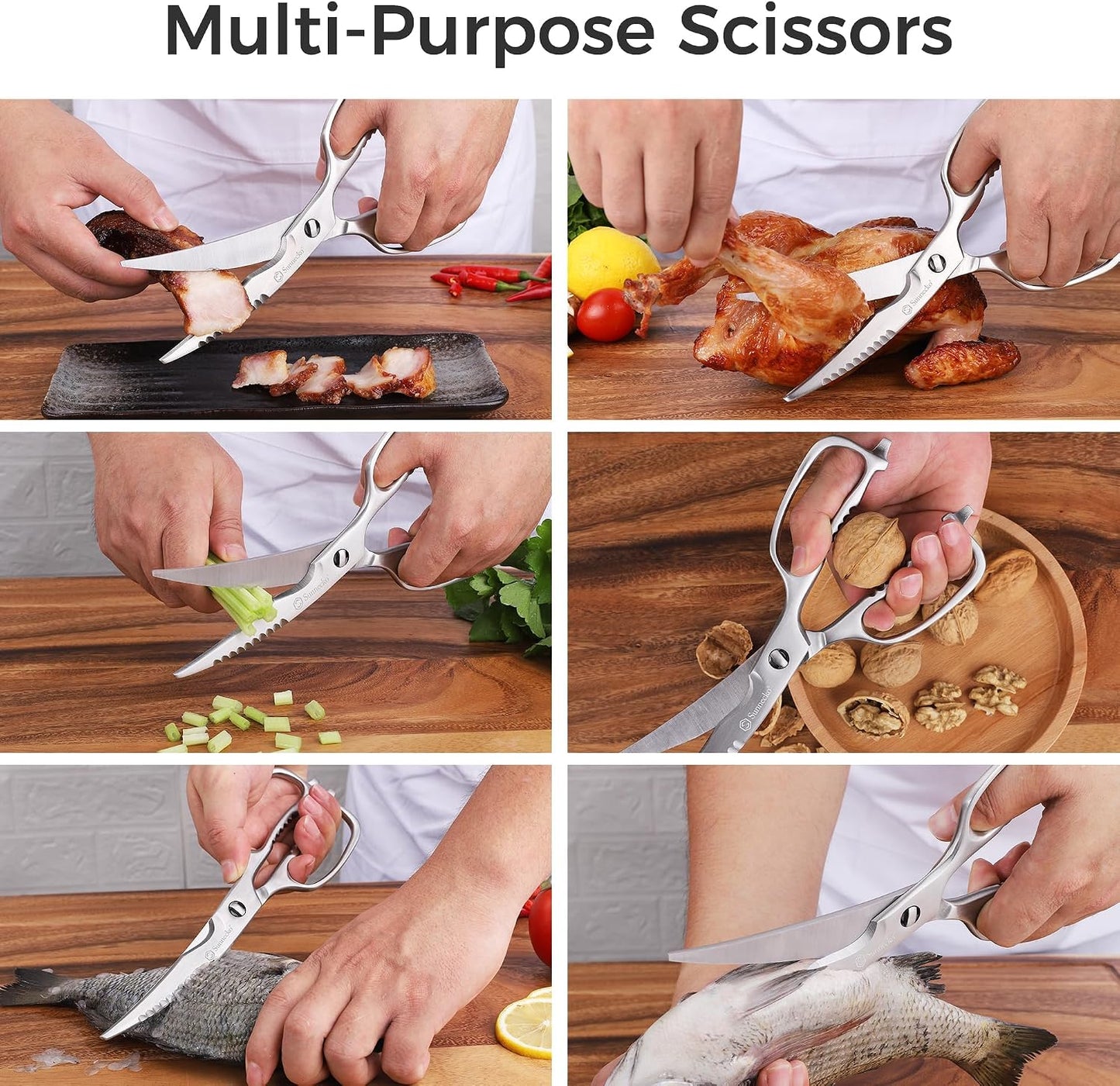 Sunnecko Heavy Duty Kitchen Scissors - Stainless Steel Kitchen Shears, Ultra Sharp Micro Serrated Poultry Shears, Cooking Scissors for Meat, Dishwasher Safe