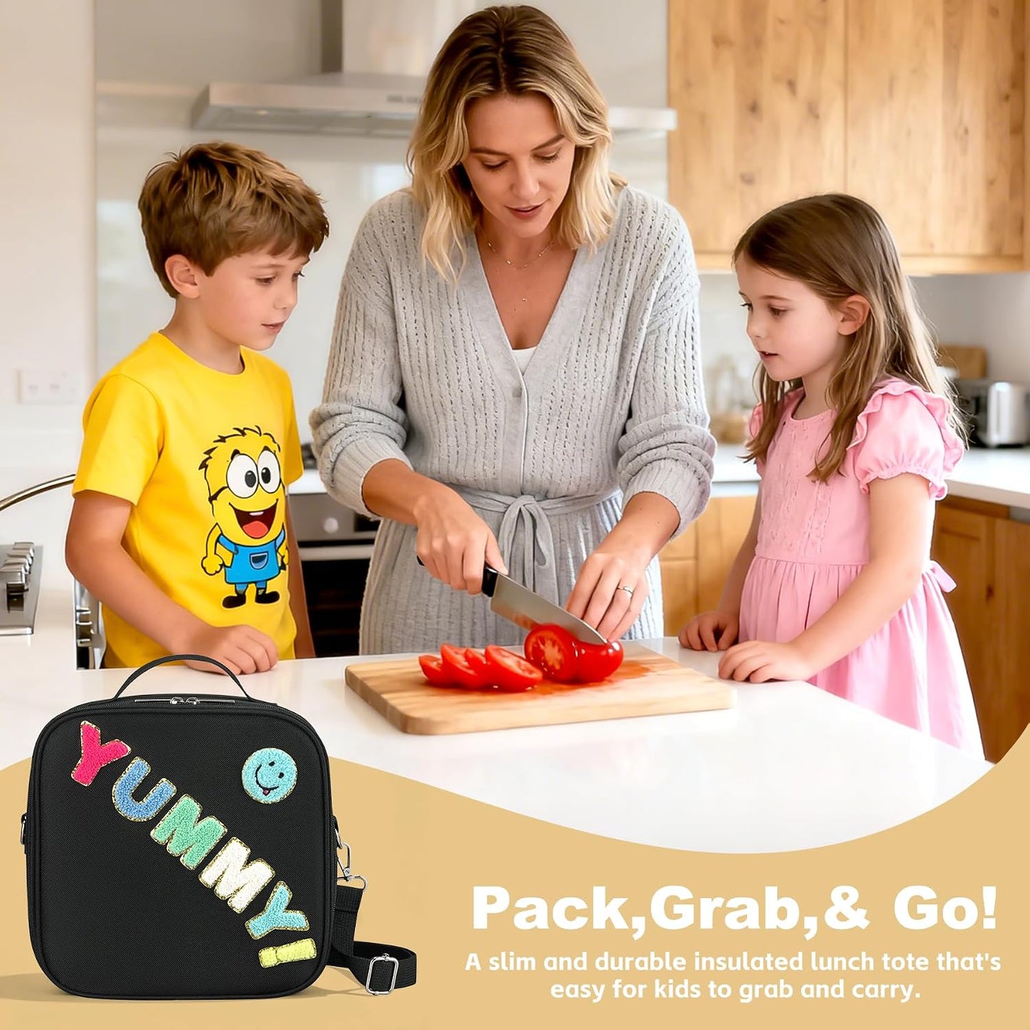 Kids Lunch Box for Kids Insulated Reusable Lunch Bag Tote Durable Children Leak-proof Lunchbox with Adjustable Shoulder Strap for School Daycare Travel Picnic (Navy - 3D Dinosaur)