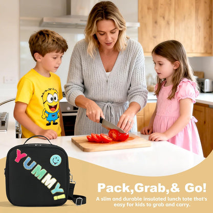 Kids Lunch Box for Kids Insulated Reusable Lunch Bag Tote Durable Children Leak-proof Lunchbox with Adjustable Shoulder Strap for School Daycare Travel Picnic (Navy - 3D Dinosaur)