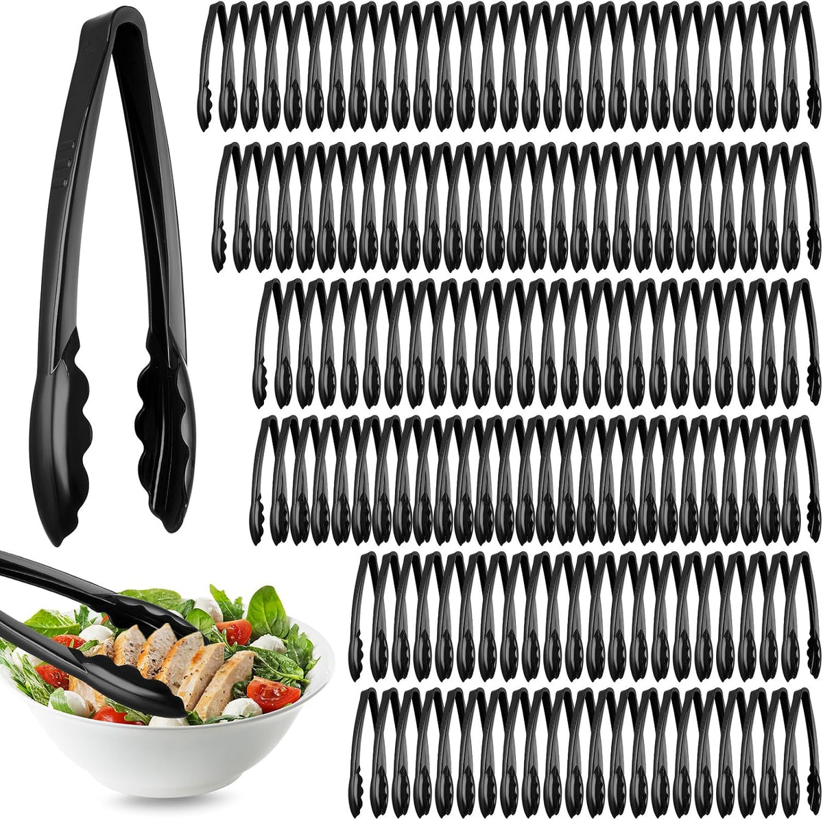 Plastic Tongs, 9 Inch Disposable Serving Tongs,Black