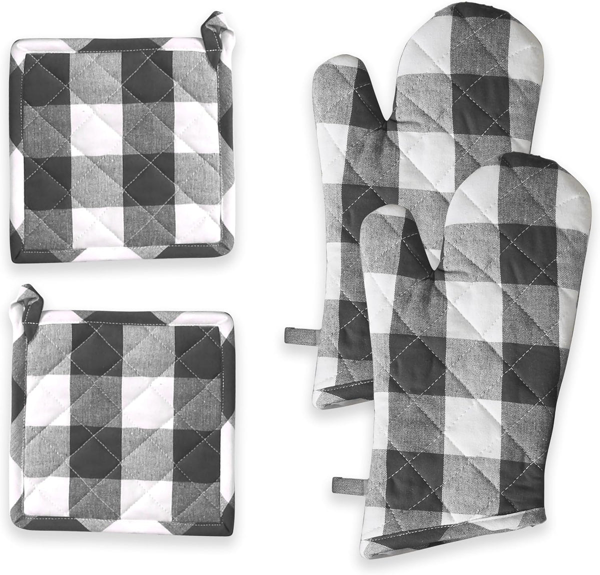 Oven Mitt (7"x13") & Pot Holder (8"x8") 100% Cotton Set of Heat Resistant Oven Gloves & Hot Pads for Gifts, BBQ, Cooking, Baking, Thanksgiving - Mustard Yellow