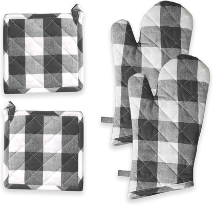 Oven Mitt (7"x13") & Pot Holder (8"x8") 100% Cotton Set of Heat Resistant Oven Gloves & Hot Pads for Gifts, BBQ, Cooking, Baking, Thanksgiving - Mustard Yellow