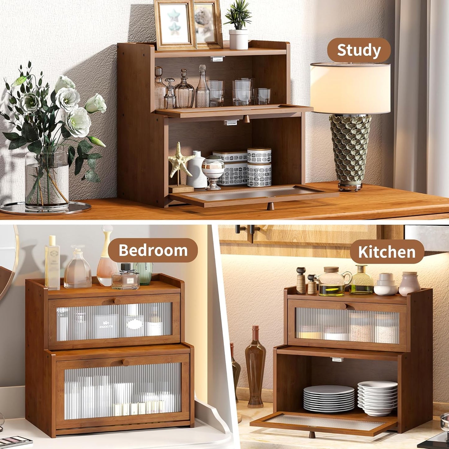 FILWH Bread Box for Kitchen Countertop Double Layer Large Corner Bread Box Capacity Bread Storage Bin Farmhouse Breadbox Container Organizer Cabinet Cupboard Black