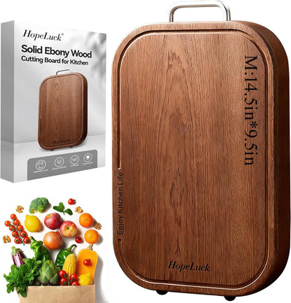 3Pack Wood Cutting Board, Solid Ebony Wooden Cutting Boards for Kitchen, Double-Sided Butcher Block with Juice Groove, Non-Slip Feet, 1" Thick Chopping Board for Meat and Vegetables